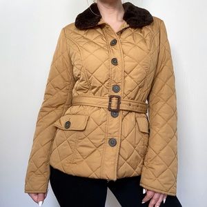 Tommy Hilfiger Tan Quilted Puffer Coat with Belt